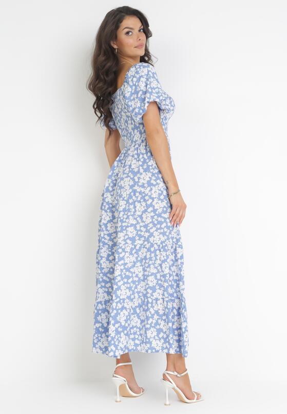 Niebieska Rozkloszowana Sukienka Maxi w Kwiaty Casceia 3