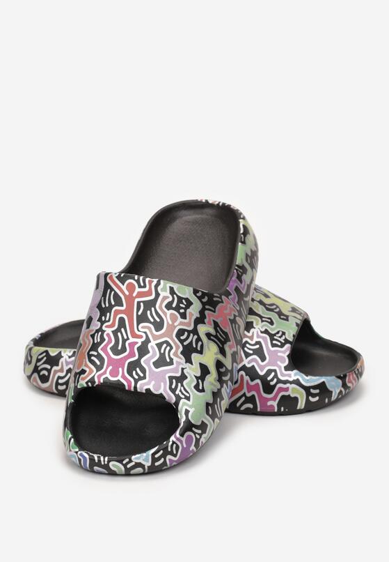 Czarne Klapki Basenowe w Fantazyjny Print Odettias 4