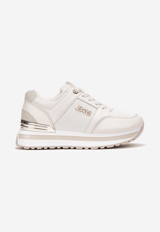 Beżowe Sneakersy na Grubej Podeszwie z Metaliczną Wstawką i Brokatem Lev 3