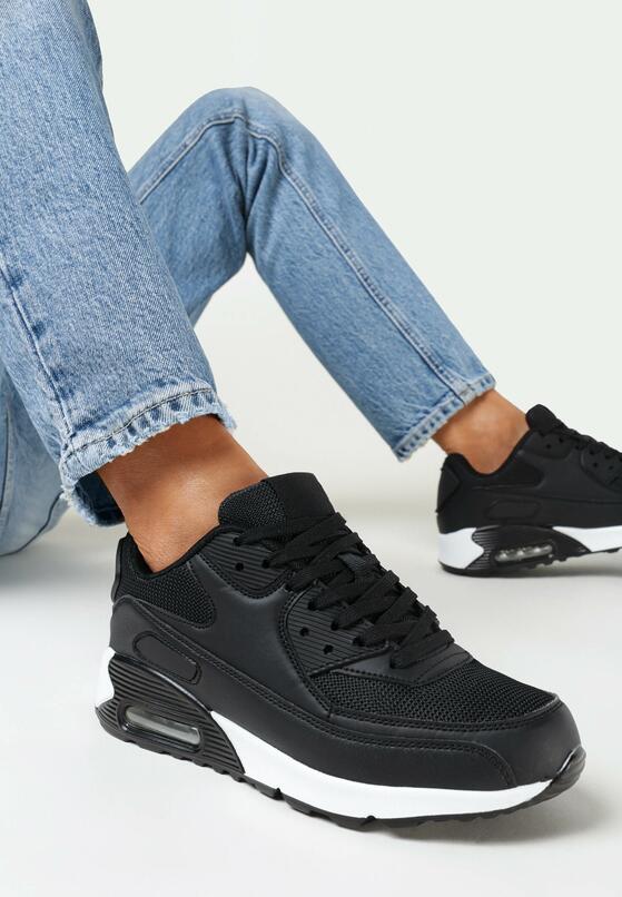 Czarno-Białe Sneakersy na Grubej Podeszwie z Wstawką Denni 1