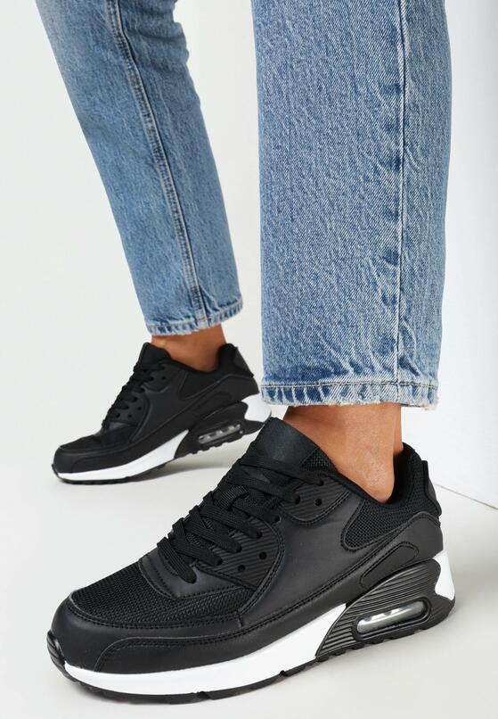 Czarno-Białe Sneakersy na Grubej Podeszwie z Wstawką Denni 2