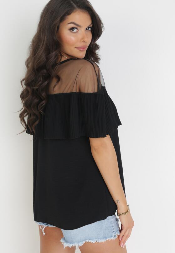 Czarna Bluzka z Plisowaną Falbaną i Wstawką z Siateczki Annabika 3