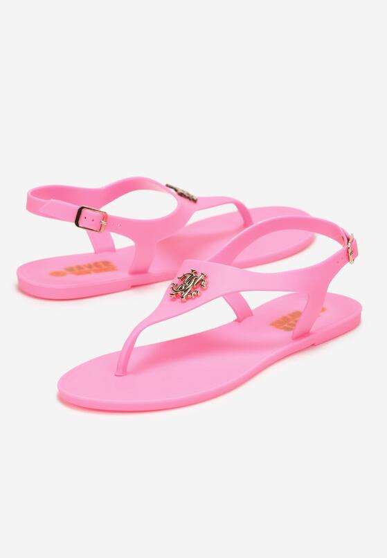 Różowe Sandały Japonki na Płaskiej Podeszwie z Metalową Ozdobą Acagia 4