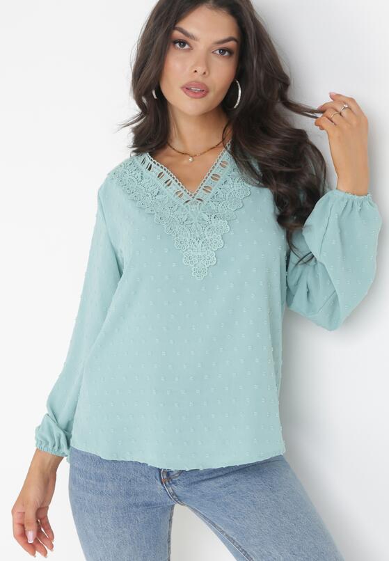 Miętowa Bluzka z Koronką i Tkaniną Plumeti Manthe 4