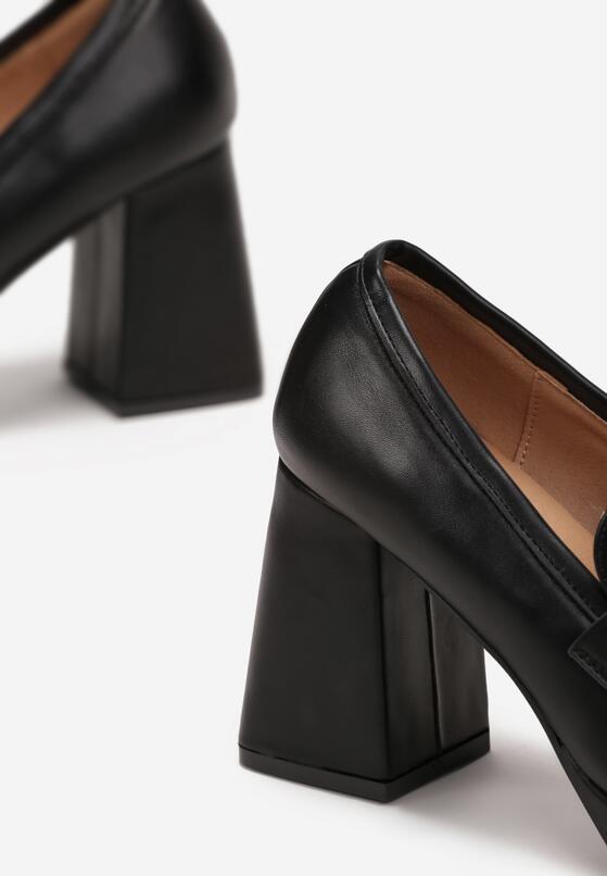 Czarne Półbuty na Słupku i Platformie z Kwadratowym Noskiem Anala 5