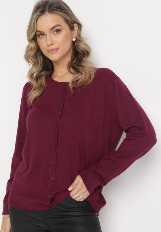 Bordowy Zapinany Kardigan z Długim Rękawem Jaelo 4