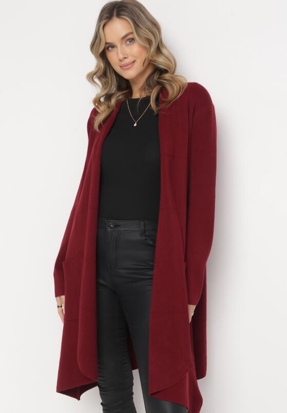 Bordowy Długi Kardigan Niezapinany Zahea 2