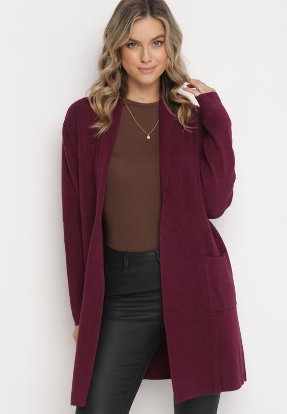 Ciemnofioletowy Długi Kardigan Niezapinany z Kieszeniami Keeleb 2