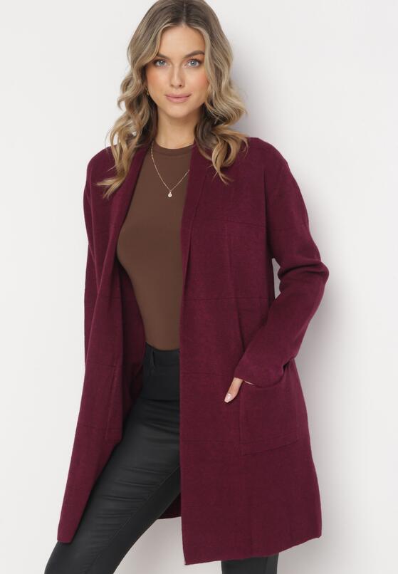 Ciemnofioletowy Długi Kardigan Niezapinany z Kieszeniami Keeleb 4
