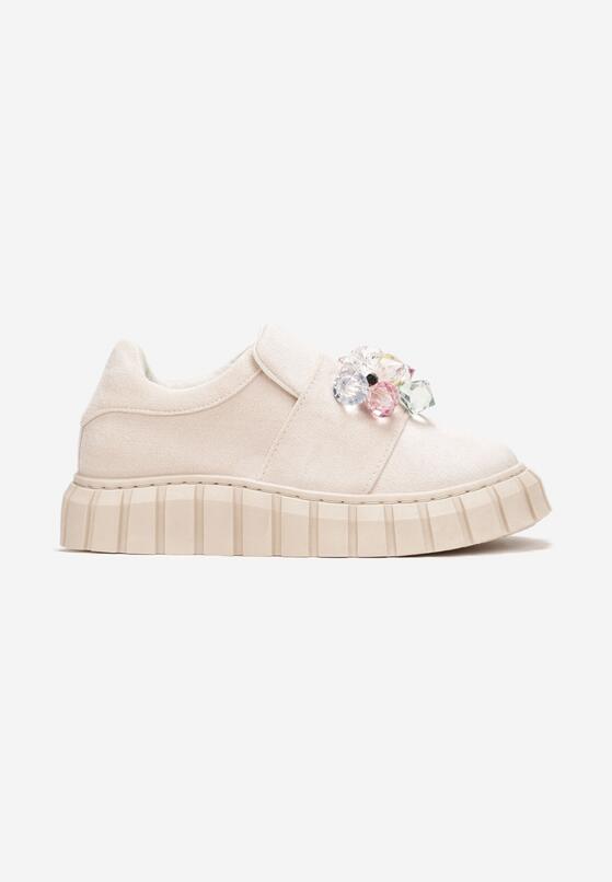 Beżowe Wsuwane Sneakersy z Kolorowymi Kryształkami Phedara 3