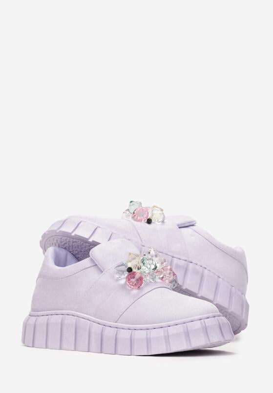 Fioletowe Wsuwane Sneakersy z Kolorowymi Kryształkami Phedara 4