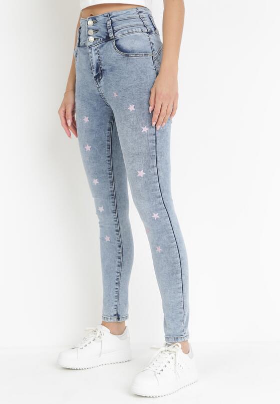 Jasnoniebieskie Jeansy Skinny Push Up z Gwiazdkami Eilerine 2