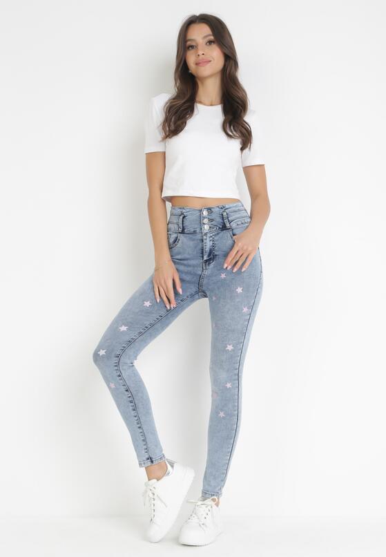 Jasnoniebieskie Jeansy Skinny Push Up z Gwiazdkami Eilerine 1