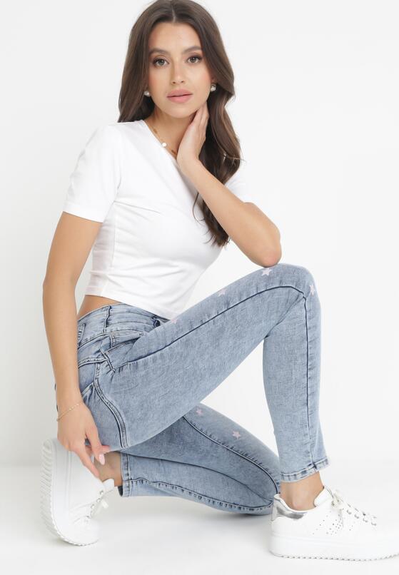 Jasnoniebieskie Jeansy Skinny Push Up z Gwiazdkami Eilerine 4