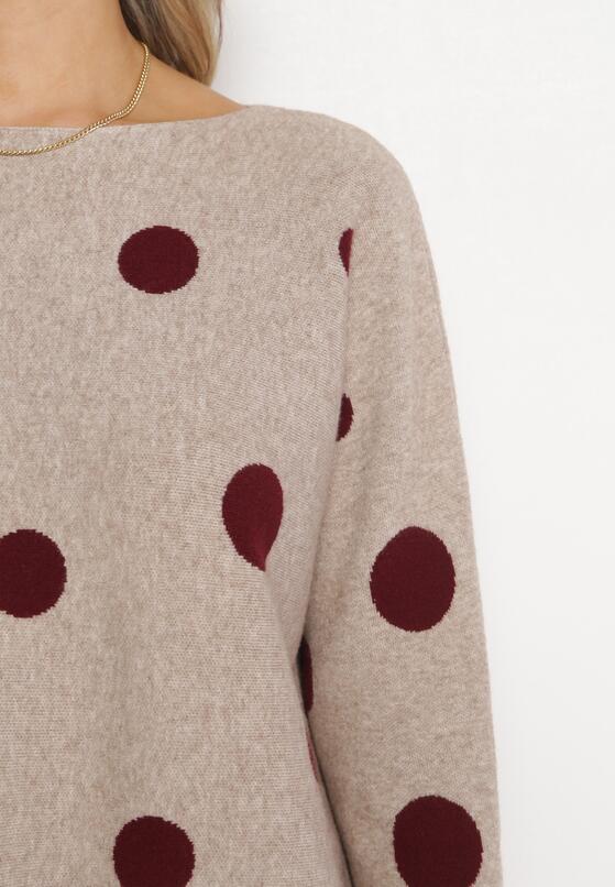 Beżowy Sweter w Kropki z Długim Rękawem i Okrągłym Dekoltem Rhette 5
