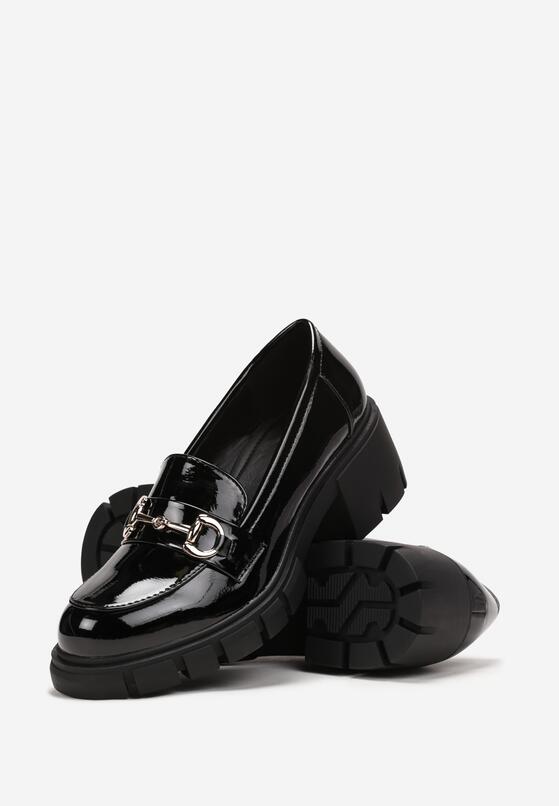Czarne Mokasyny na Niskim Słupku z Klamerką Prospene 4