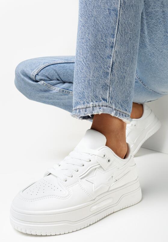 Białe Sneakersy na Grubej Podeszwie z Przeszyciami Phevi 1