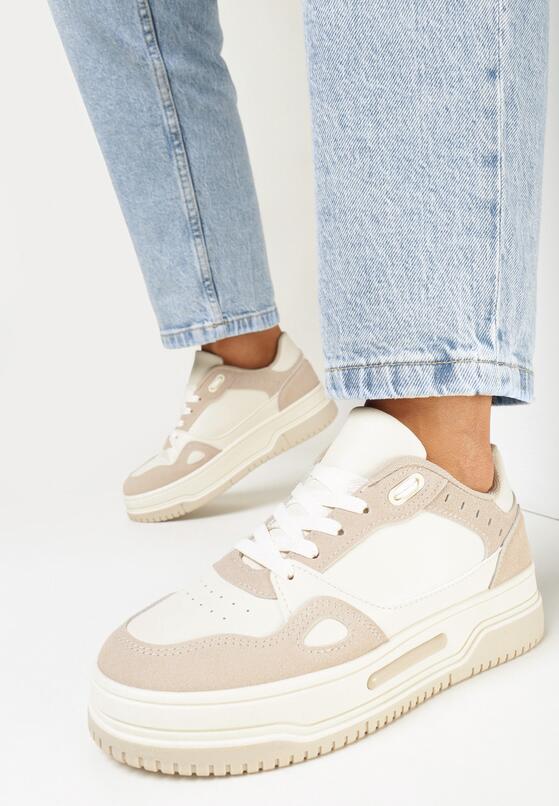 Beżowe Sneakersy przed Kostkę na Grubej Podeszwie Oshime 2