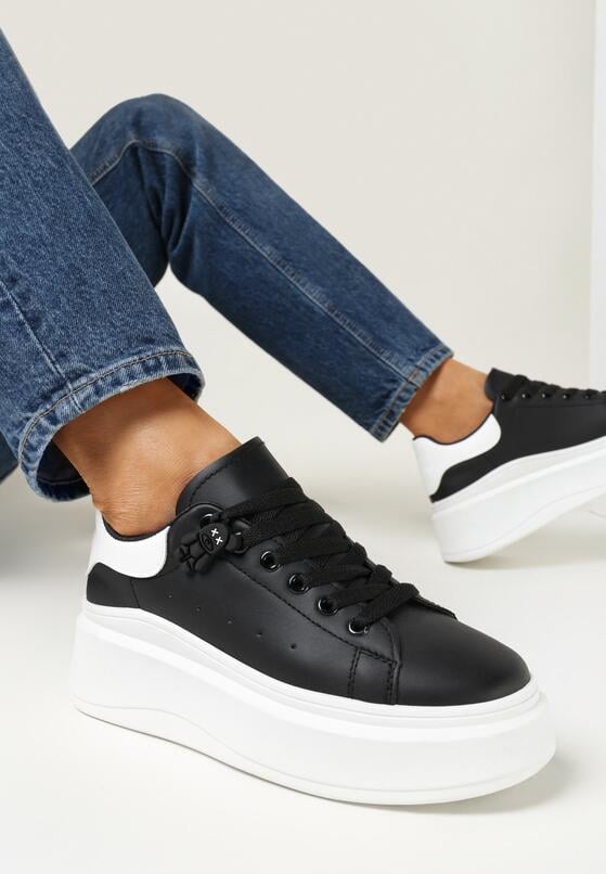 Czarno-Białe Sneakersy na Grubej Podeszwie z Naszywką Chonris 2