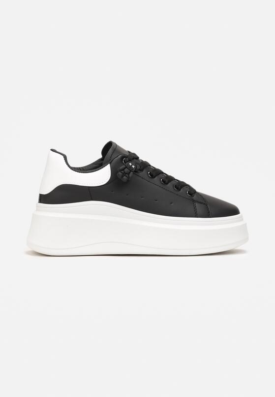Czarno-Białe Sneakersy na Grubej Podeszwie z Naszywką Chonris 3