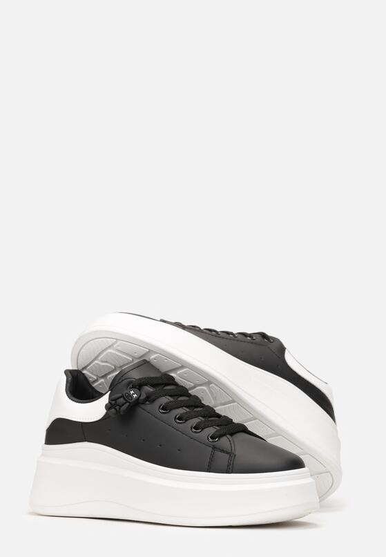 Czarno-Białe Sneakersy na Grubej Podeszwie z Naszywką Chonris 4