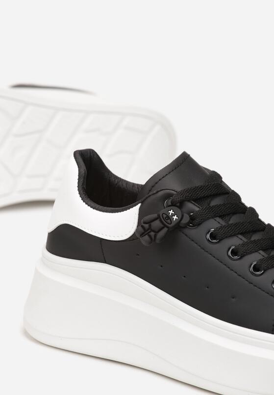 Czarno-Białe Sneakersy na Grubej Podeszwie z Naszywką Chonris 5