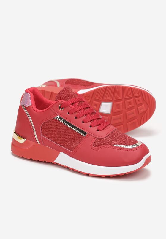 Czerwone Sneakersy na Płaskiej Podeszwie Ozdobione Brokatem Mayna 4