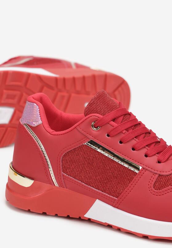 Czerwone Sneakersy na Płaskiej Podeszwie Ozdobione Brokatem Mayna 5