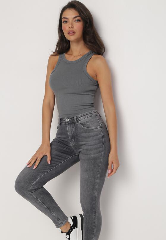 Ciemnoszare Jeansy Skinny z Regularnym Stanem i Efektem Push Up Mithi 4