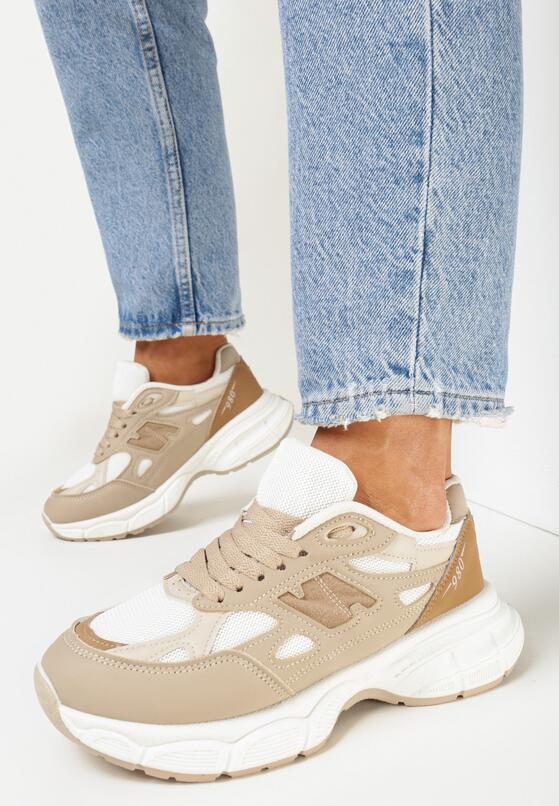 Ciemnobeżowe Sneakersy na Grubej Podeszwie Zaedyn 2