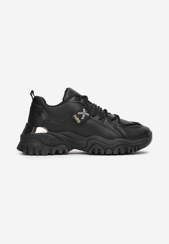 Czarne Sneakersy na Grubej Podeszwie z Metaliczną Wstawką Deminik 3
