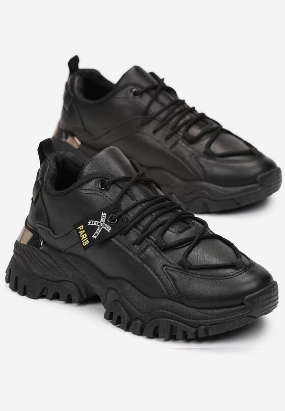 Czarne Sneakersy na Grubej Podeszwie z Metaliczną Wstawką Deminik 4