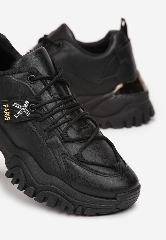 Czarne Sneakersy na Grubej Podeszwie z Metaliczną Wstawką Deminik 5