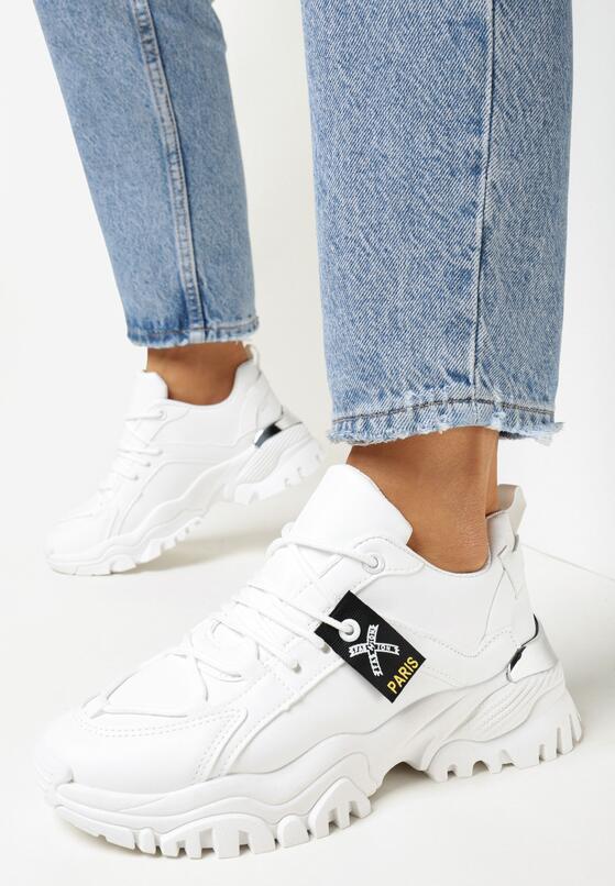 Białe Sneakersy na Grubej Podeszwie z Metaliczną Wstawką Deminik 1