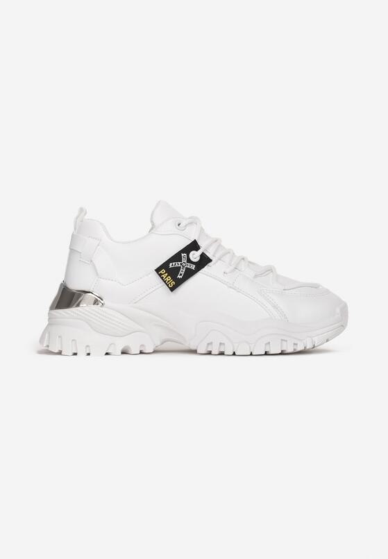 Białe Sneakersy na Grubej Podeszwie z Metaliczną Wstawką Deminik 3