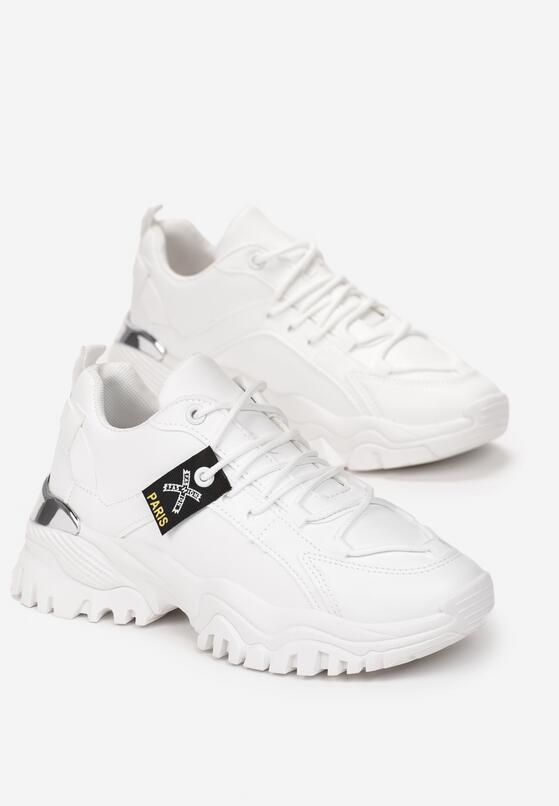Białe Sneakersy na Grubej Podeszwie z Metaliczną Wstawką Deminik 4