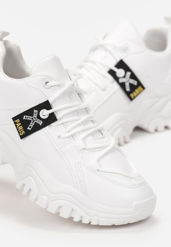 Białe Sneakersy na Grubej Podeszwie z Metaliczną Wstawką Deminik 5