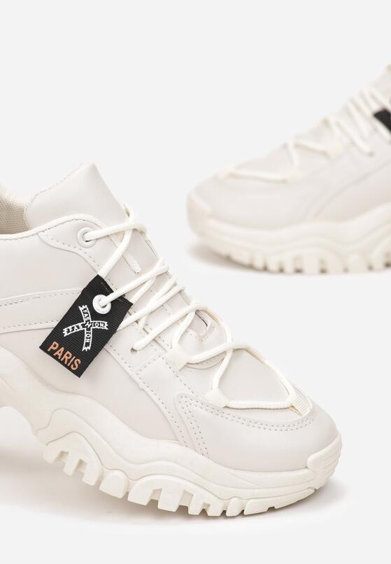 Beżowe Sneakersy na Grubej Podeszwie z Metaliczną Wstawką Deminik 5