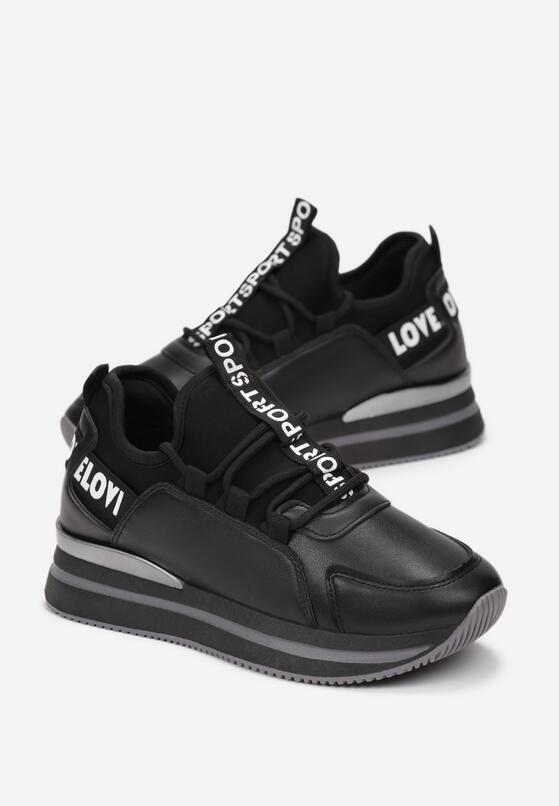 Czarne Sneakersy przed Kostkę na Platformie Loyalin 4