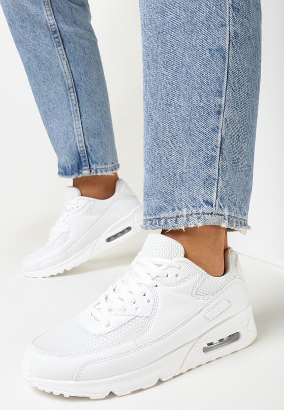 Białe Sznurowane Sneakersy na Płaskiej Grubej Podeszwie z Amortyzującą Wstawką Kristian 1