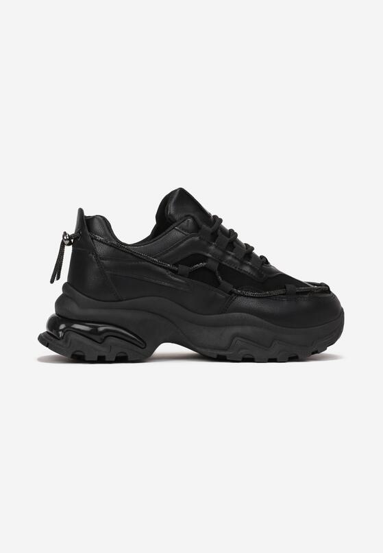 Czarne Sneakersy na Grubej Podeszwie z Sznurkiem w Cyrkonie Bertne 3