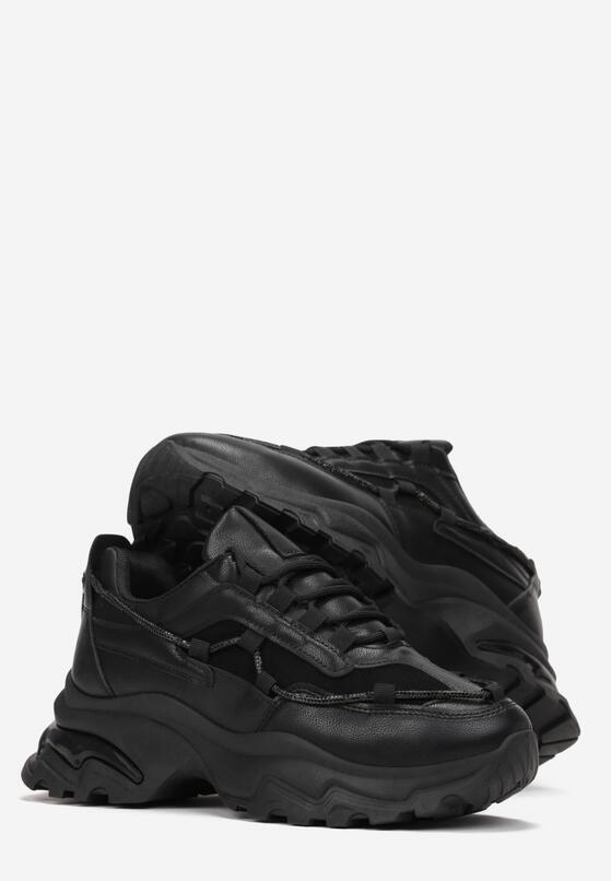Czarne Sneakersy na Grubej Podeszwie z Sznurkiem w Cyrkonie Bertne 4