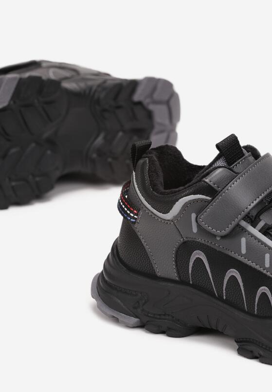 Szare Buty Sportowe na Płaskiej Podeszwie Zapinane na Rzep i ze Sznurowaniem Houta 3