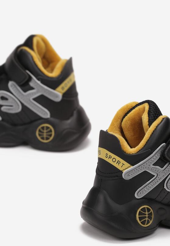 Czarne Buty Sportowe na Grubej Płaskiej Podeszwie z Ozdobnym Nadrukiem Zapinane na Rzep Delveia 3