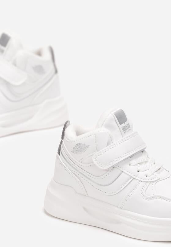 Białe Sznurowane Buty Sportowe na Płaskiej Grubej Podeszwie Zapinane na Rzep Mazika 3