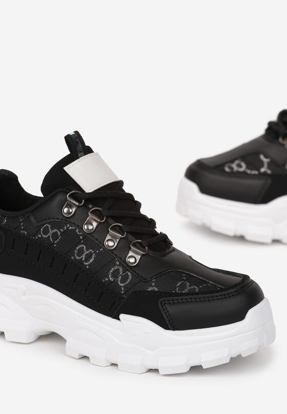 Czarne Sznurowane Sneakersy na Grubej Podeszwie z Ozdobnym Wzorem Tannai 5