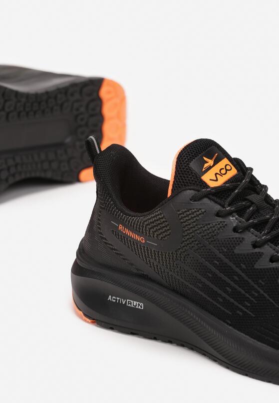 Czarno-Pmarańczowe Sznurowane Buty Sportowe na Płaskiej Podeszwie Raffaed 3