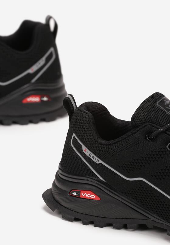 Czarne Sznurowane Buty Sportowe na Płaskiej Podeszwie z Protektorem Denzia 3