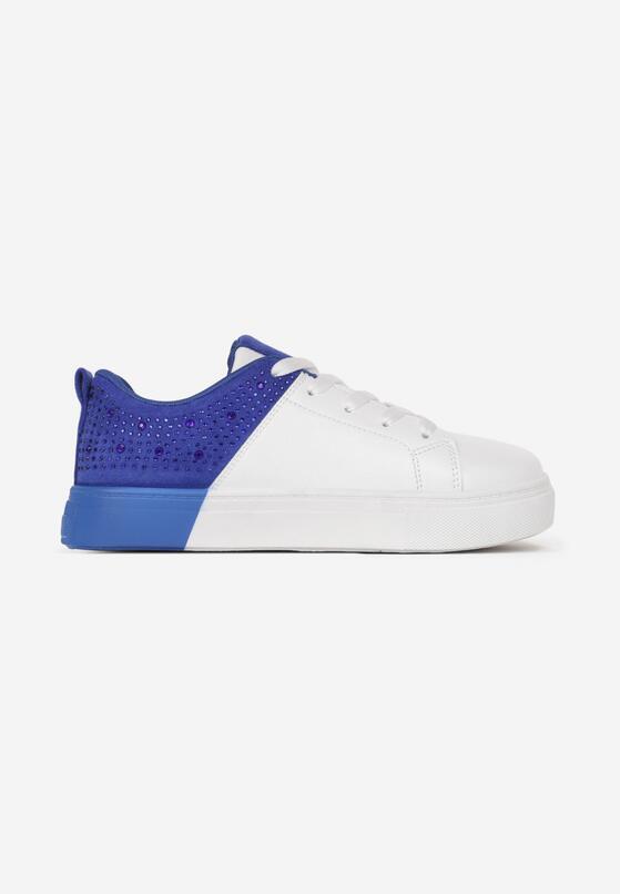 Biało-Niebieskie Sznurowane Sneakersy na Płaskiej Podeszwie z Ozdobnymi Cyrkoniami Gimena 3