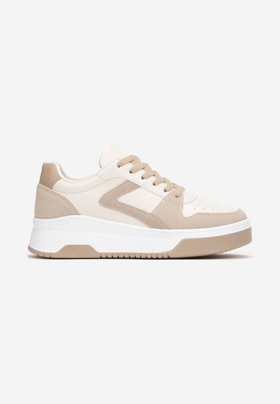 Beżowe Sznurowane Sneakersy na Grubej Podeszwie z Ozdobnymi Przeszyciami Alseana 3